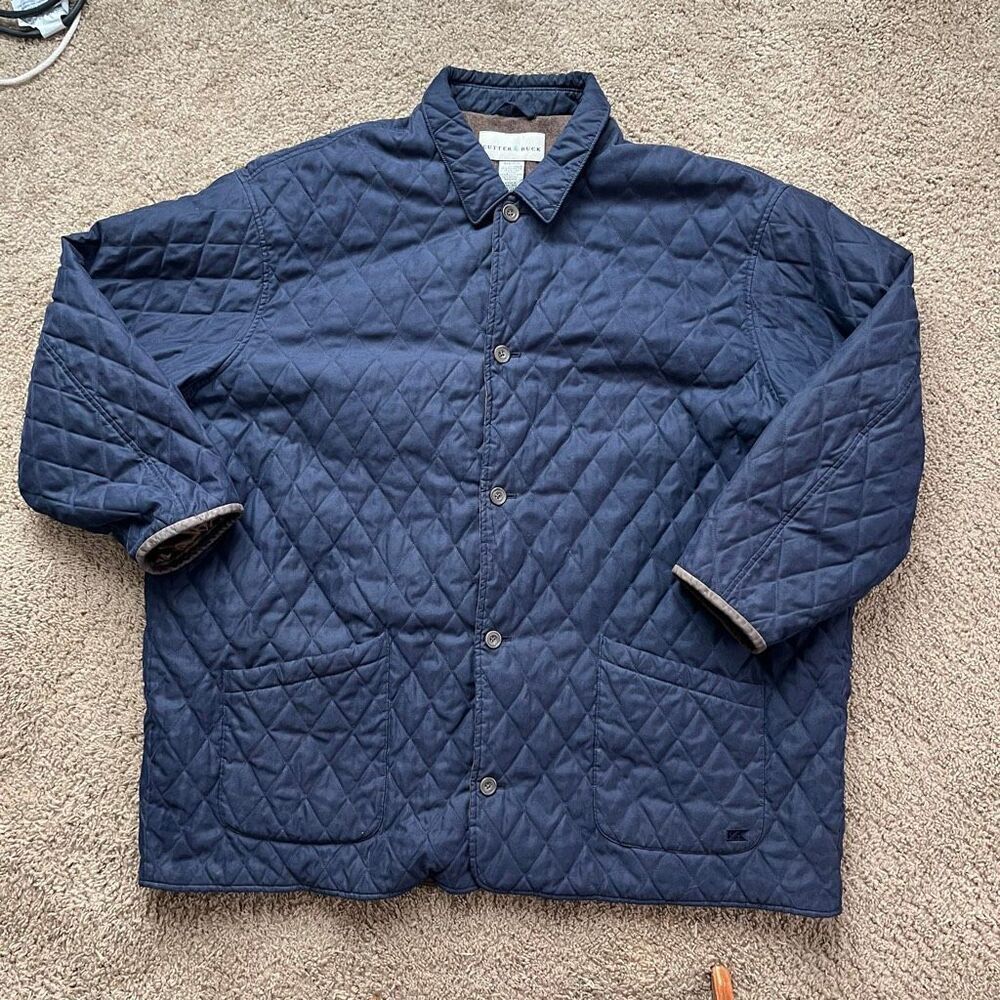 VTG Cutter & Buck Quilted Wool Lined Coat Jacket 4XB Navy Leather Trim